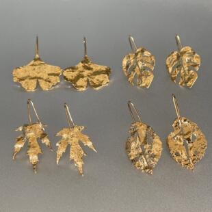 旺盛生命力 金闪闪树叶枫叶龟背竹银杏植物耳钩精致小众文艺气质