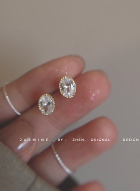 纯银姥姥vitage珠宝法式鸽子蛋耳钉复古椭圆精致百搭耳饰女养耳洞