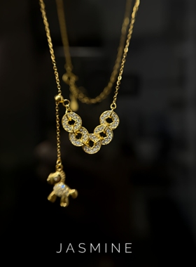 S925纯银生肖马项链五帝钱马到吉祥新年锁骨链送礼超闪