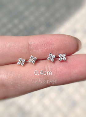 S925纯银四叶草耳钉幸运草小清新迷你耳骨钉养耳洞睡觉不用摘耳饰
