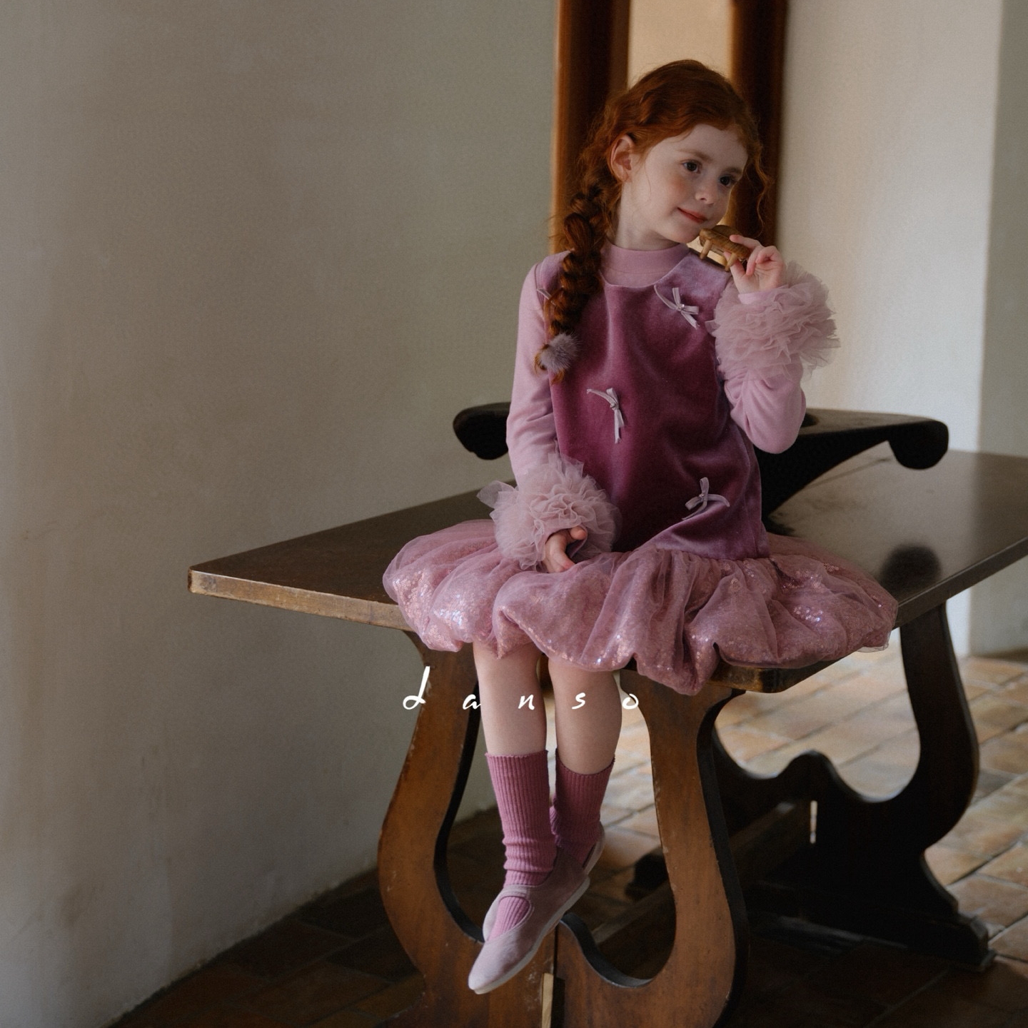 女童亮片花苞公主裙紫色生日礼服