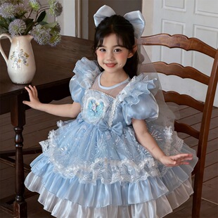 女童艾莎公主裙夏季洛丽塔蓬蓬裙儿童生日礼服宝宝洋气网纱连衣裙
