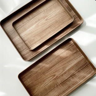 唯物生活 茶盘塑料托盘餐盘商用 仿木纹托盘长方形酒店精致日式