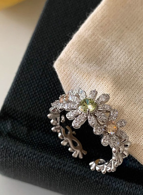 盛夏的繁花气质精致满钻工艺高级感闪烁锆石花卉百搭小清新戒指女