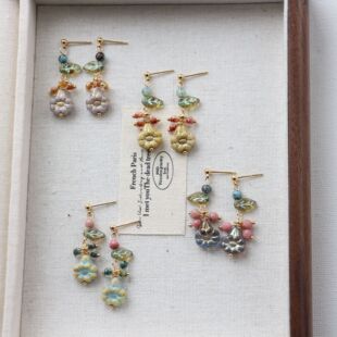 进口捷克珠牵牛花繁花 耳钉油画色彩诧寂风甜妹耳环