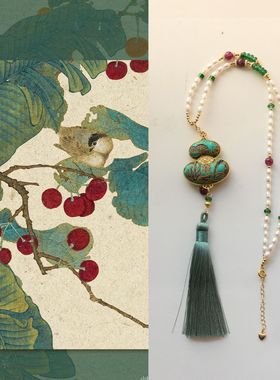 宋锦葫芦流苏珍珠毛衣链新年款