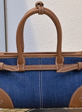 新款时尚百搭女包手提包牛仔布配真皮斜挎leather bag women