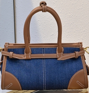 bag 百搭女包手提包牛仔布配真皮斜挎leather women 时尚 新款