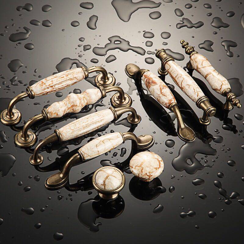 欧式柜门陶瓷复古大理石美式抽屉橱柜衣柜拉手现代简约柜子门把手