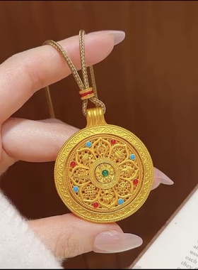 新中式八宝罗盘珐琅彩金吊坠女