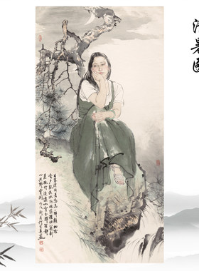 何家英 人物仕女 清暑图 仿古画酒店客厅装饰画高清复制临摹手稿