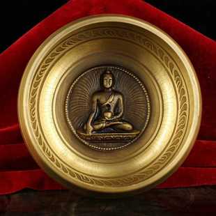 尼泊尔收老纯铜纯手工打造雕刻经文图腾释迦摩尼佛佛音碗