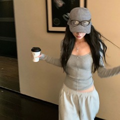 SUNONEONE U领门襟隐拉修身长袖休闲打底T恤女冬内搭正肩针织上衣