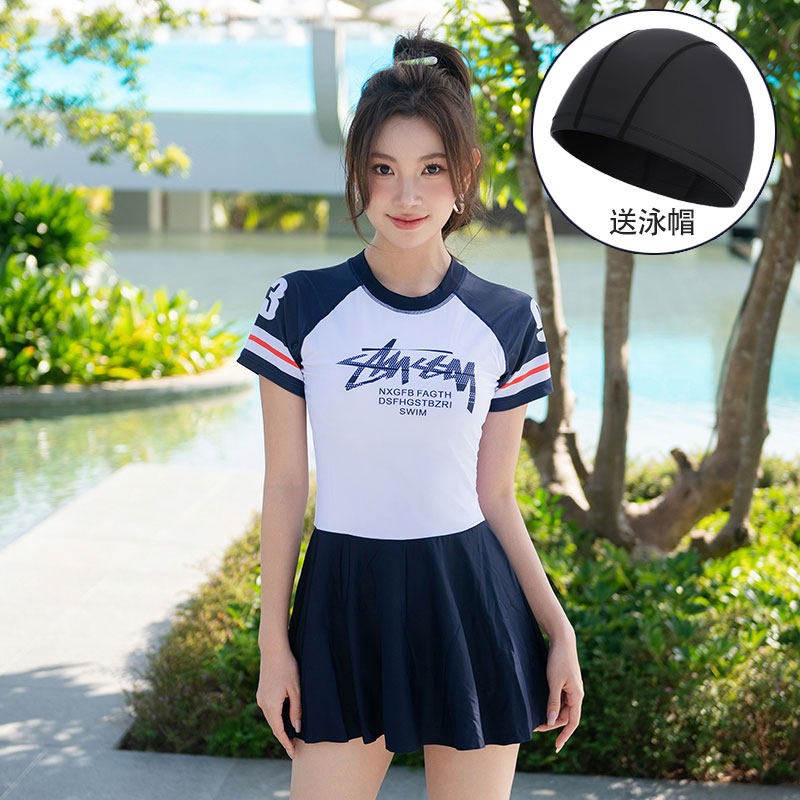 浩恋女团风撞色连体泳衣