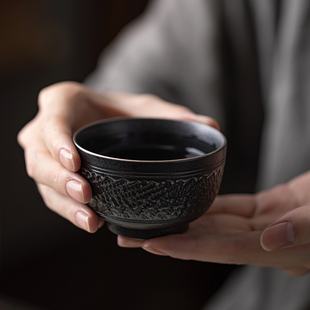 手工跳刀品茗杯陶瓷单个普洱茶盏大号功夫茶杯子主人单杯茶碗定制