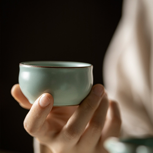 汝瓷开片品茗杯天青汝窑主人杯陶瓷功夫茶具家用茶杯个人专用单杯