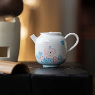 皓澜手绘堆绘泡茶壶精致陶瓷家用茶壶带过滤简约泡茶器功夫茶具