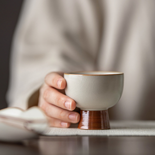 复古汝窑高足杯茶杯主人杯陶瓷单杯开片可养功夫茶具品茗杯品茶杯