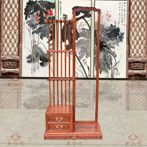 缅甸花梨木衣帽架落地换衣镜