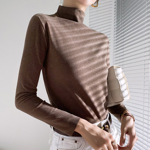 阳离子半高领打底衫女春秋季2025新款修身显瘦百搭弹力打底上衣冬