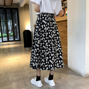 碎花中长款半身裙女夏季2025年新款韩版小雏菊印花雪纺a字伞裙子