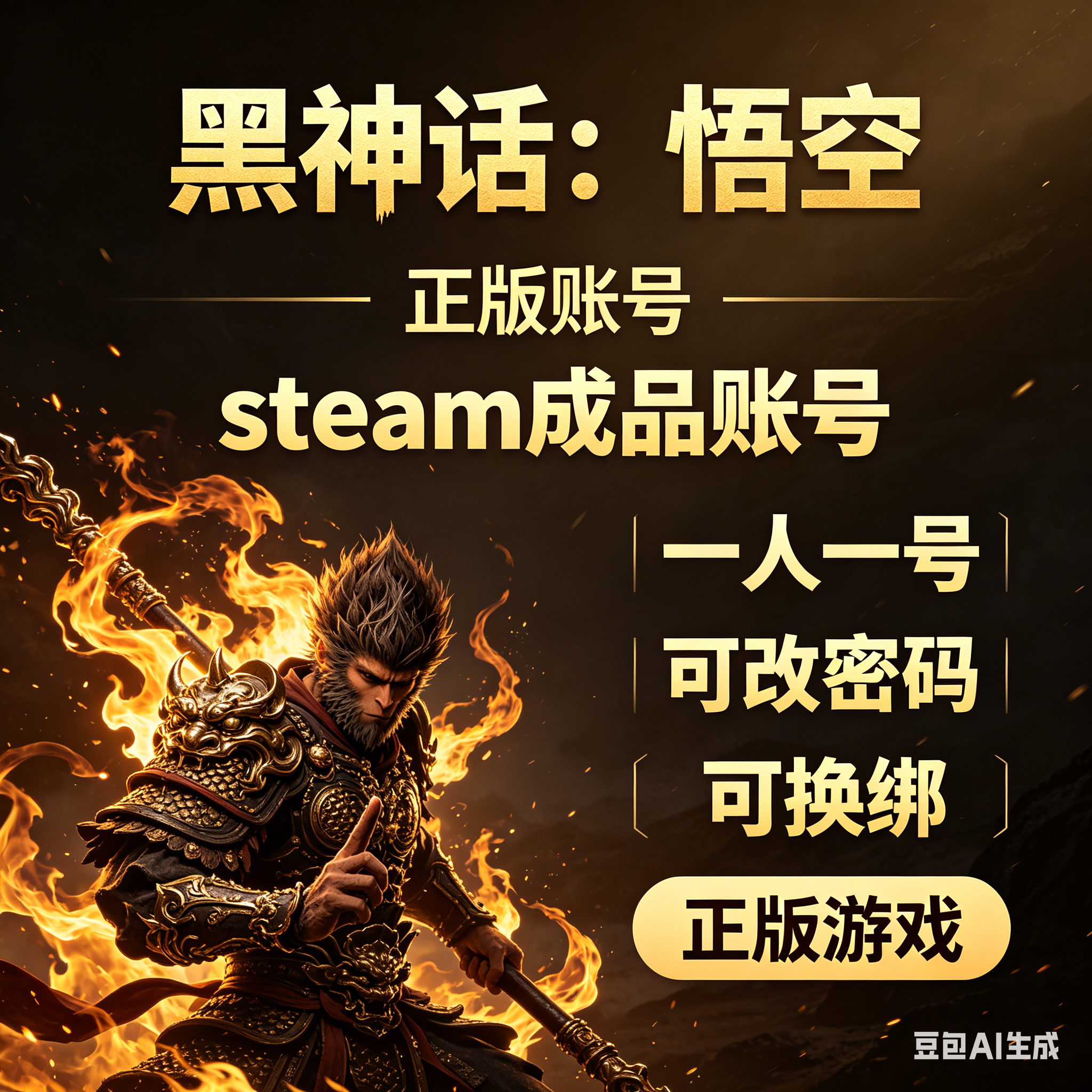 PC 正版 steam 黑神话悟空 可换绑成品账号Steam游戏账号独享正版