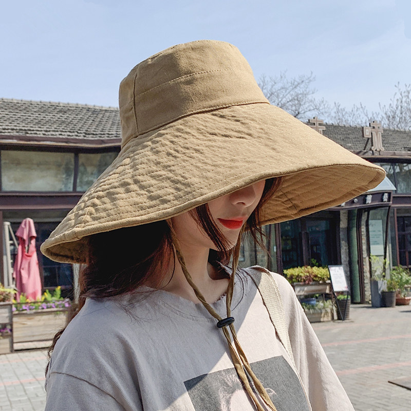 纯色春夏可折叠太阳帽防晒大檐