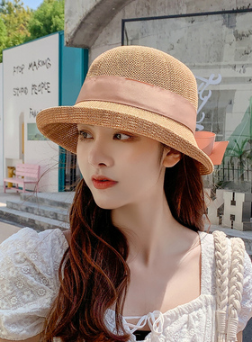 春夏季纯色圆顶透气妈妈太阳帽子