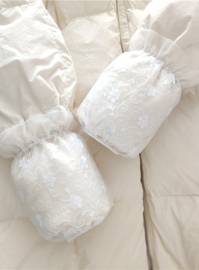 简约秋冬白色半透明短款蕾丝袖套新女士防污办公套袖刺绣学生护袖