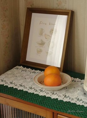 Retro手工法式绿色编织流苏桌旗白色蕾丝花朵茶几餐桌电视柜盖布