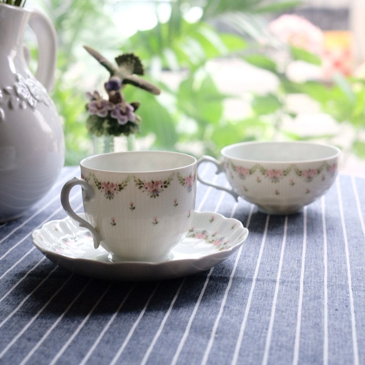 Retro中古德国kaiser粉色玫瑰花帷幔咖啡杯红茶杯浮雕精致下午茶