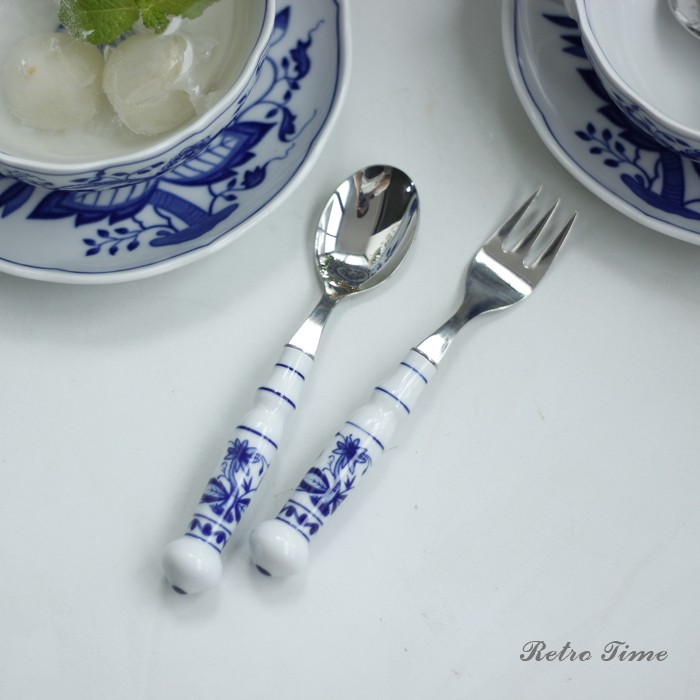 德国ABS甜品勺叉子蓝洋葱