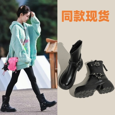 奔跑吧白鹿同款厚底马丁靴2025秋冬拉链机车风骑士靴增高女短靴子