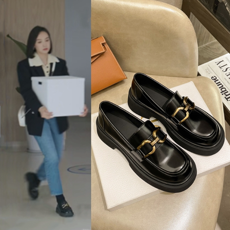 温暖的甜蜜的南飞宋茜同款鞋金属扣厚底乐福鞋女英伦风透气小皮鞋