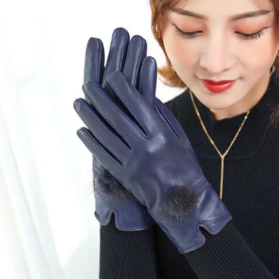 ［彩色头层羊皮］真皮手套女士秋冬季骑行电动车保暖防寒羊皮手套