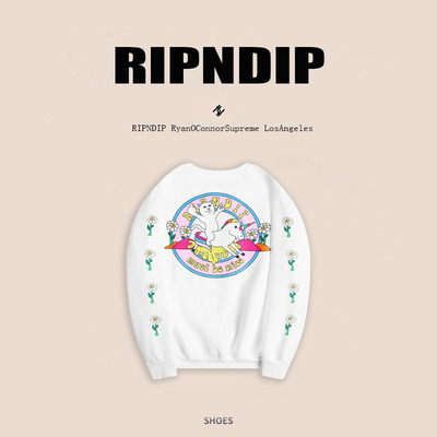 欧美正品ripndip贱猫男女情侣长袖加绒宽松套头卡通卫衣圆领上衣