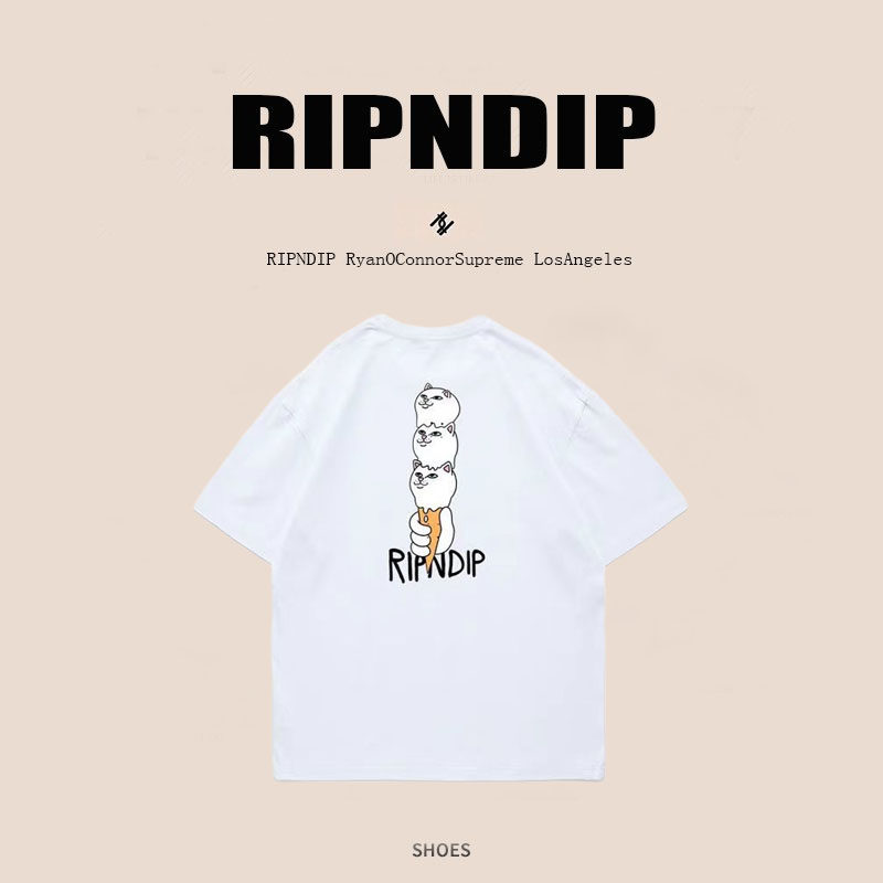 欧美正品ripndip贱猫夏季街头t恤糖葫芦猫中指猫圆领宽松男女短袖