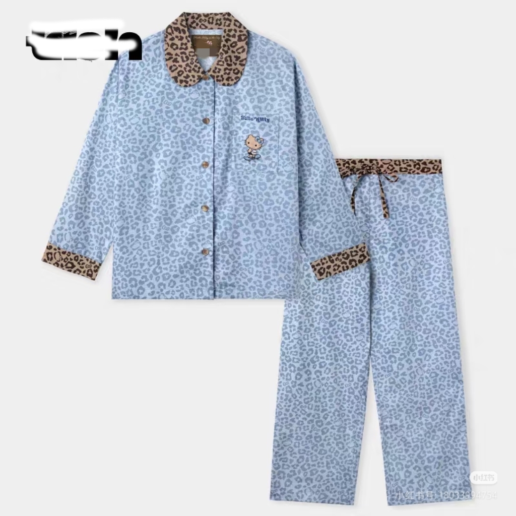 ys派女士豹纹印花长袖睡衣家居服