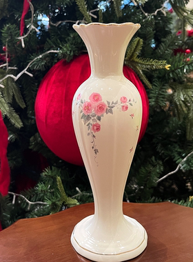 小美人 奶油色贴花描金陶瓷花瓶细长花器欧式水培鲜花 欧月花瓶