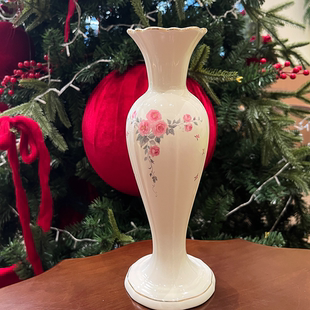 欧月花瓶 水培鲜花 小美人 奶油色贴花描金陶瓷花瓶细长花器欧式