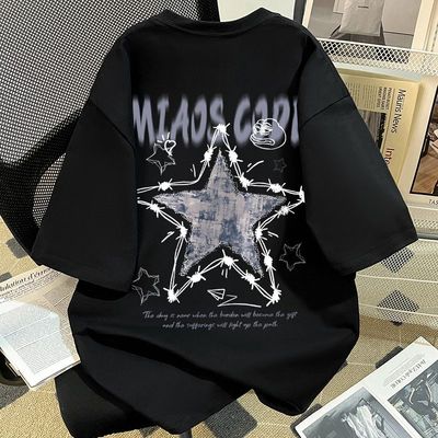 国潮牌ins个性星星字母印花纯棉短袖t恤男女夏季宽松百搭情侣上衣