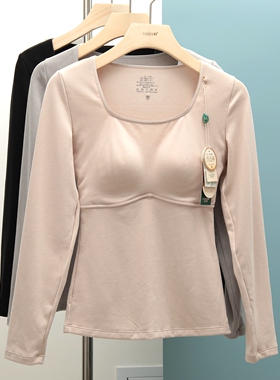 香月明美保暖上衣女秋冬磨毛带胸垫热皮杯修身显瘦打底内衣65821