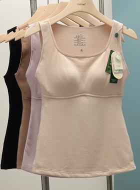 香月明美保暖背心女带胸垫2025秋冬厚蚕丝羊毛防寒打底内衣65816