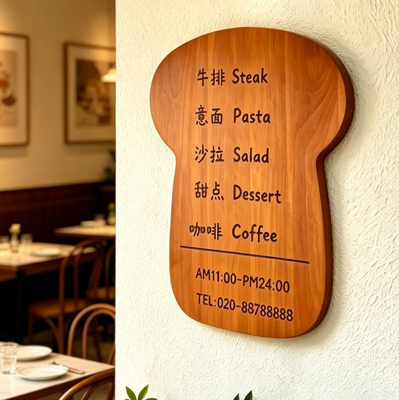 网红咖啡店造型实木挂牌复古原木雕刻营业时间门牌蛋糕店装饰招牌