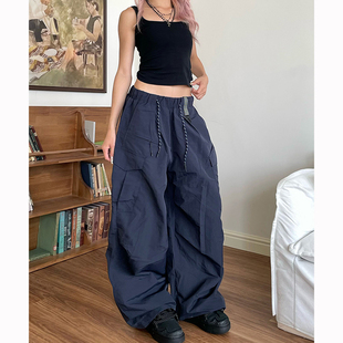 YAMMYUKI美式复古辣妹多口袋薄款工装裤夏季宽松显瘦阔腿伞兵长裤