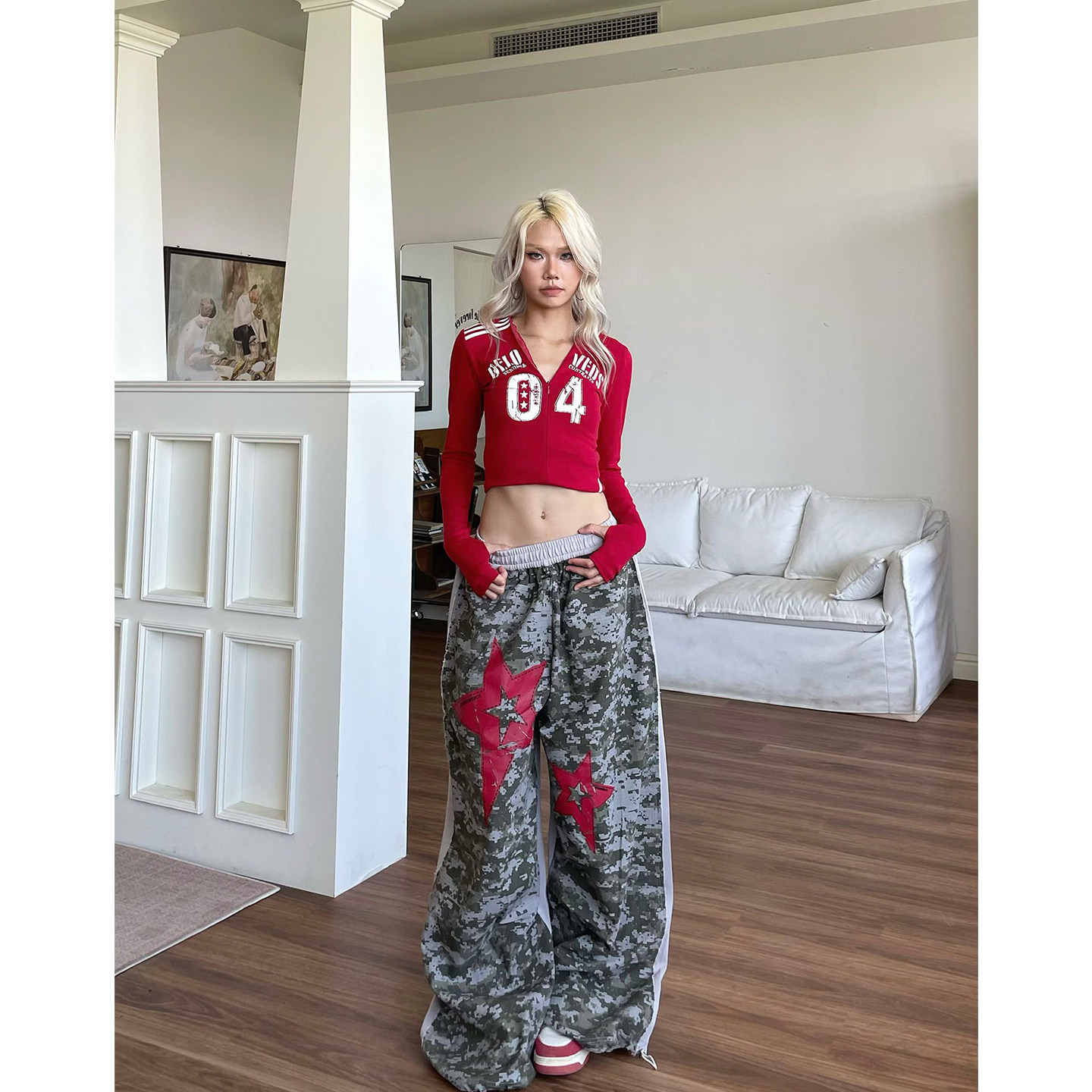 小众设计感迷彩星星印花休闲裤