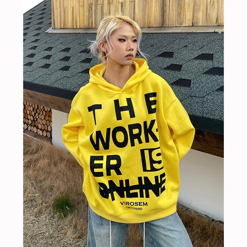 美式复古字母印花连帽卫衣