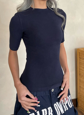 YAMMYUKI爵士基础圆领中袖T恤女多色修身显瘦针织打底衫百搭上衣