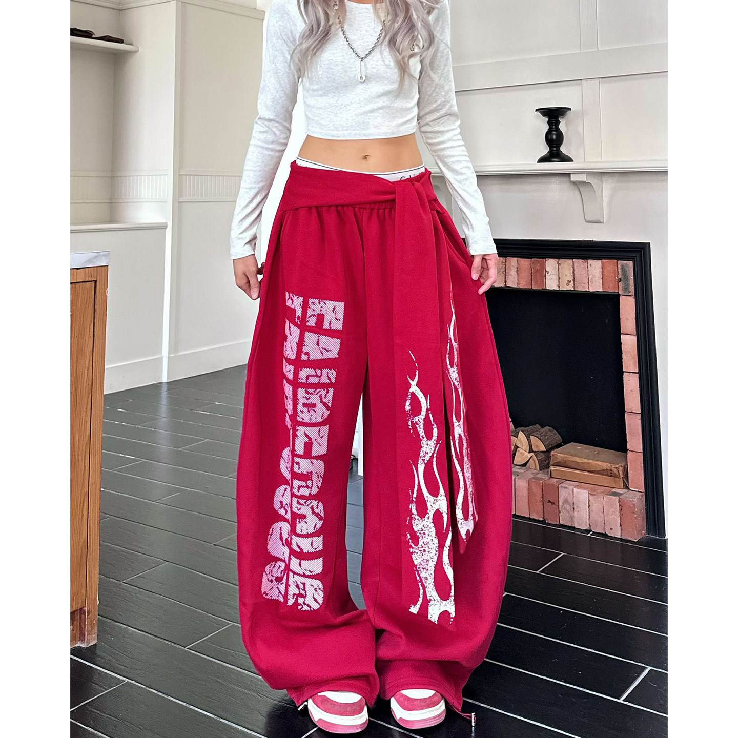 美式复古小众火焰可拆卸休闲裤