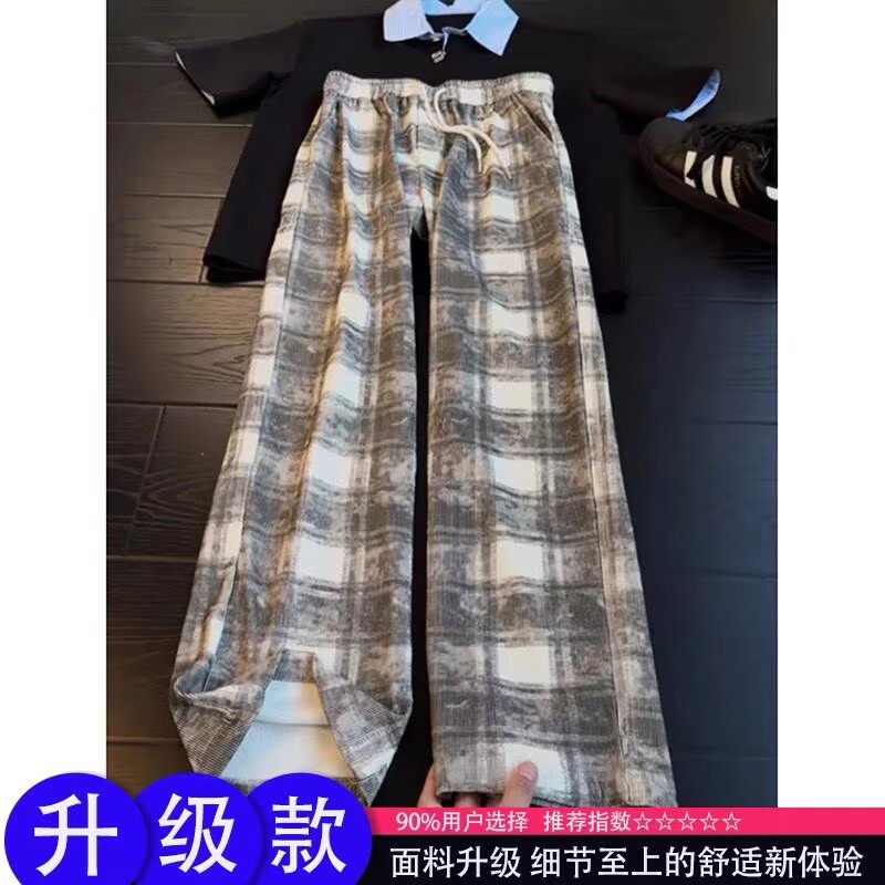 vintage美式复古格子休闲裤子男图片